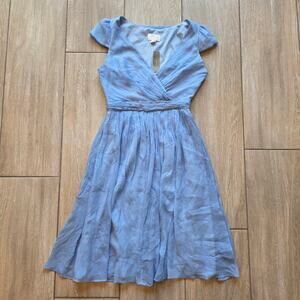 J. Crew Silk Dress Blue Wrap V Neck Pleated Midi Size 2 Flawed Read